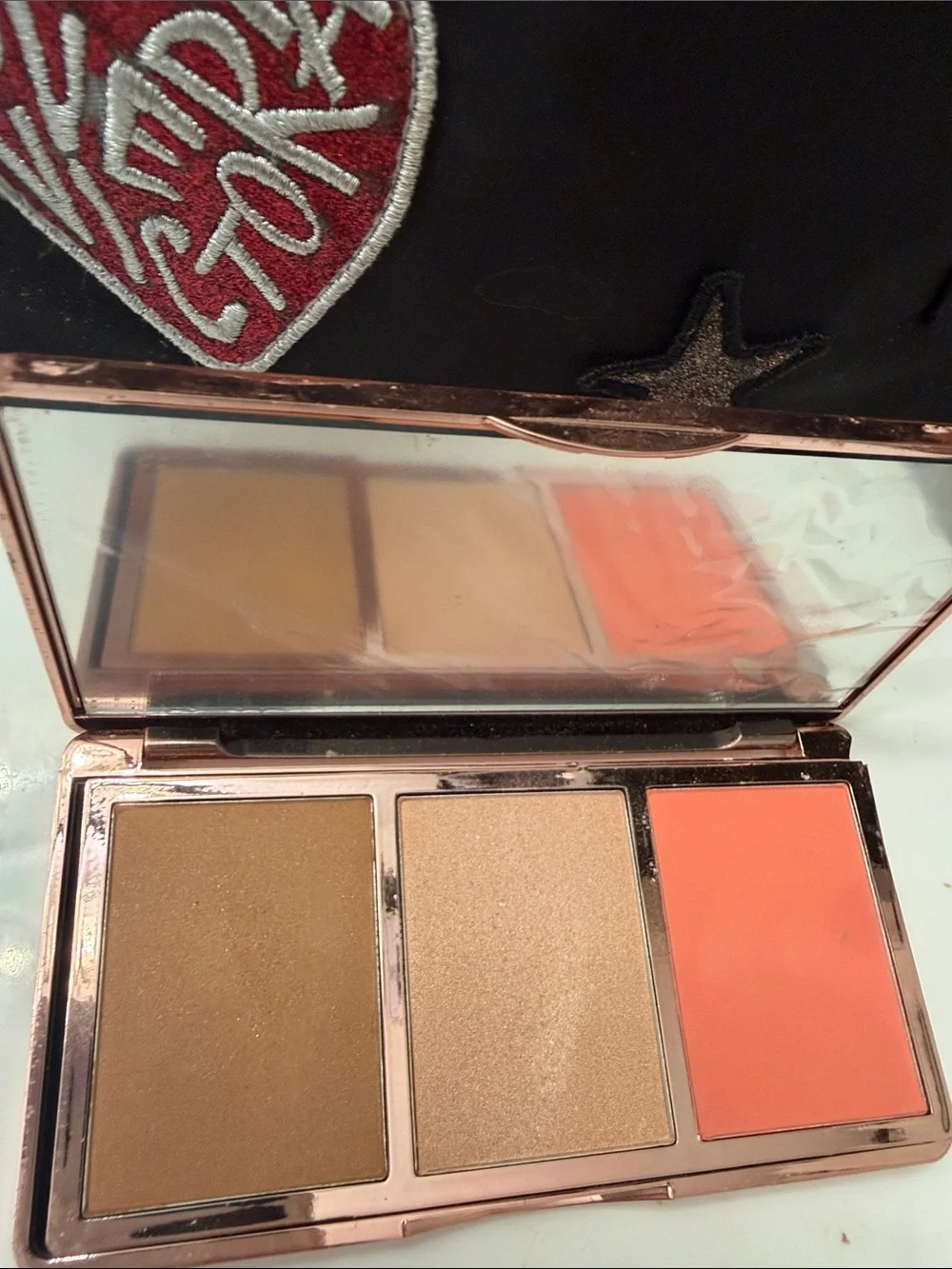 Peach-Coral Trio Face Palette — Bronzer, Highlighter & Blush